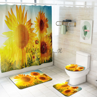 Inodoro de baño 4 piezas tapa de cortina de ducha cubierta de asiento alfombra de baño flor decoración del hogar (1)