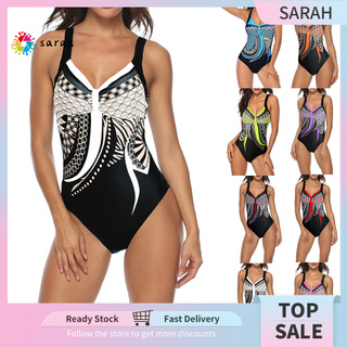 [Sw] Vintage geométrico estampado sin respaldo Monokini mujeres verano playa de una sola pieza trajes de baño