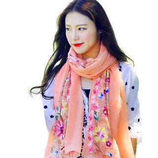 otoño e invierno nuevo estilo étnico bufanda de las mujeres bordado flor algodón y lino bufanda chal de las mujeres estilo coreano bufanda