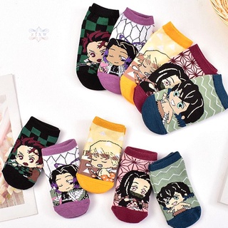 ZF calcetines de dibujos animados conjunto de 5 Demon Slayer personaje tobillo calcetines japonés Anime regalo para adultos niños (7)