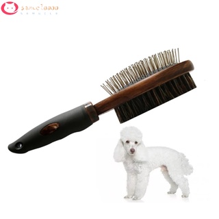 samuel0000 Pet Double-sided Comb Antique Pig Bristle Pet Brush Stainless Steel Needle Grooming Comb