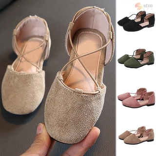 Zapatos de ocio de moda para niños niñas zapatos de cuero de la PU de la envoltura de tobillo cruz princesa