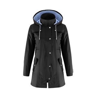 卡哇伊圈*Women Hooded Coat, Zipper Button Drawstring Design Casual Mid-length