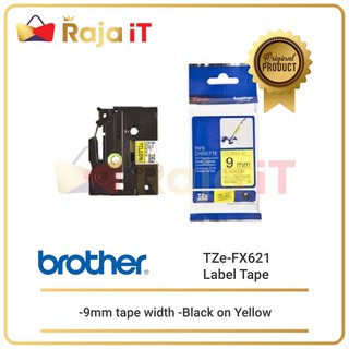 Brother 9mm negro sobre amarillo Flexible TZE FX621 etiqueta