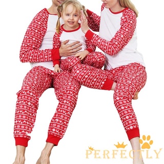 Pft7-family coincidencia de navidad ropa de dormir conjunto, estampado Floral O-cuello de manga larga Tops+pijama pantalones para la primavera otoño