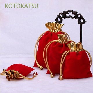 kotokatsu 12pcs cordón bolsa de borde dorado boda favor joyería bolsa de regalo forro polar paquete de envoltura de franela rojo terciopelo/multicolor