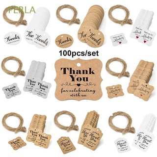 PERLA 100pcs DIY Kraft Gift Tags Handmade Thank you Hanging Label Wedding Party Paper Luggage Package Wrapping Cards Jute Twine