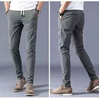 hombres casual pantalones chinos elástico algodón pantalones largos ajuste delgado cordón 12-38 (1)
