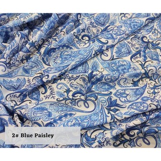 Tela de seda con estampado de flores/tela de seda de lana - Paisley azul (por 0,5 metros)