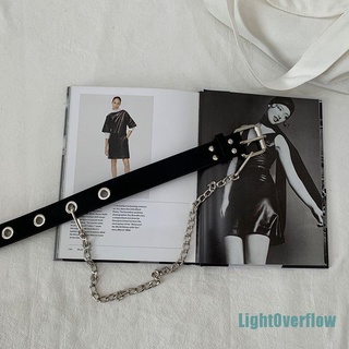 [LightOverflow] Cinturón De Moda Para Mujer Punk Ajustable Con Cadena De Ojales Simple (4)