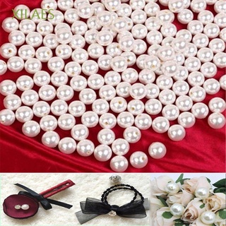 XILAES DIY Imitation Pearl Straight Hole Crafts Beads Craft Supplies White Jewelry Making 50Pcs Resin Round Decoration