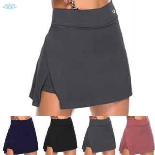Falda de las mujeres de verano Irregular Split cintura alta elástica correr tenis gimnasio L-3XL Micro fibra señoras más el tamaño nuevo