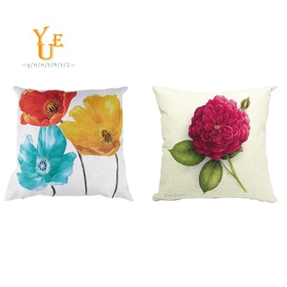 Floral/Flower Flax Decorative Throw Pillow Case (Rose Flower 1) & Throw Pillow Case Cushion Cover Enchanting Beautiful Tricolor Red Yellow Blue Poppy Flowers 45x45cm