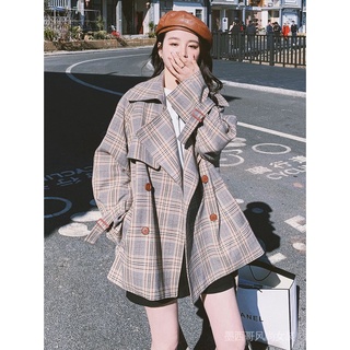 Cazadora Estilo coreano para mujer Temperamento Plaid Trench Coat mujer corto2021Primavera y otoño nuevo estilo coreano suelta pequeña elegancia Retro abrigo