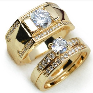 anillo de pareja de oro amarillo de 18 quilates de moda con incrustaciones de circonita anillo de boda joyería fiesta