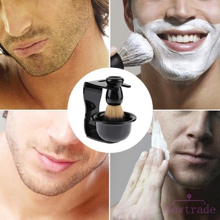 Newtrade nuevo 3 en 1 jabón de afeitar tazón+cepillo de afeitar+soporte de afeitadora de pelo de cerdas regalos para hombres (1)