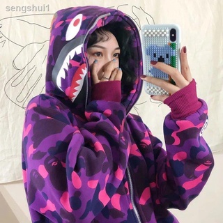 Sweater women s autumn and winter new street classic stitching hooded shark camouflage jacket hip-hop loose cardigan couple models (5)