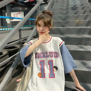 Zhongda camiseta de uniforme de baloncesto falso de dos piezas para niños mujer 2021 nueva versión coreana de manga corta para estudiantes sueltos de media manga de media manga ins (3)