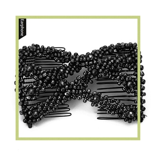 [WB] Magic Twist Rhombus Beads Hair Side Combs Pearl Stretchy Beaded Hairpin Bow Double Stretching Hairstyle Clip for Women