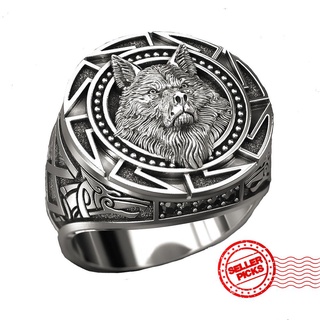 vintage lobo tótem tailandés plata anillo mítico vikingo lobo anillo de la cabeza de los hombres guerrero j3u1