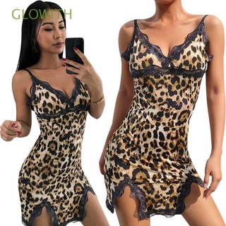 GLOWITH Nuevo Leopard Print lenceria Mujeres Sexy ropa interior de encaje Camison Sexy Hot Babydoll Eyelash Lace Ropa de dormir