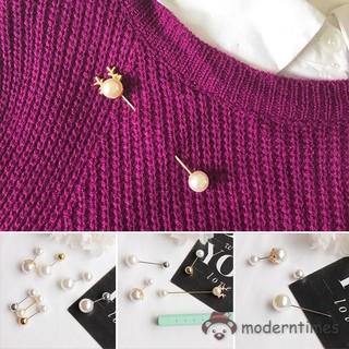 Mt Simple y versátil de doble cabeza perla Pin para camisa suéter Pin señoras