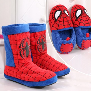 Bebé niños Spiderman felpa botas de peluche/niños invierno antideslizante zapatos de casa/niños de dibujos animados caliente zapatillas de hogar (1)