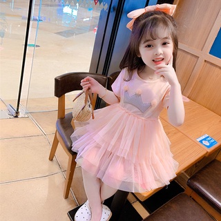 Niñas Vestido 2022 Nuevo Estilo Verano Niños Pastel Super Occidental Princesa De Hadas Falda De Malla Versión Coreana De Moda