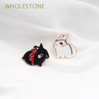 wholestone negro blanco conejo broche joyería solapa pin esmalte pin accesorios lindo animal ropa bolsa de dibujos animados insignia/multicolor