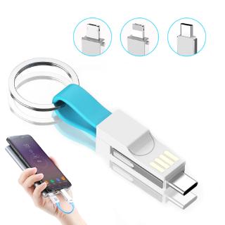 3 en 1 Mini llavero Micro USB y tipo C & Cable de iluminación de carga rápida Cable de datos para iphone Android