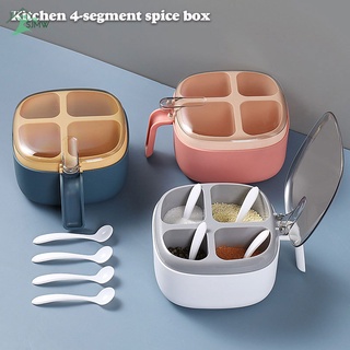Sjmw - juego de caja de especias 4 en 1 con cuchara y tapa transparente, compartimento para condimentos, sal, azúcar, cocina