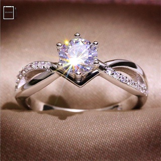 SOLEMNE Redondo Anillo de bodas de diamantes Tamaño 5-10 Accesorios de joyería Compromiso Aleación Lujo Plata Mujer Clásico Anillo de mujer