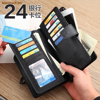 Boweisi billetera genuina para hombres billetera larga billetera billetera de gran capacidad hombres de negocios bolso de mano con cremallera ranura para múltiples tarjetas