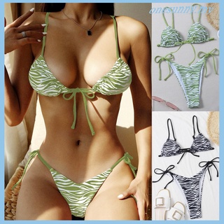 Mujeres moda impresión Sexy sin respaldo sujetador acolchado playa Bikini conjunto traje de baño ropa de playa