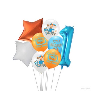 nuevo # 9pcs blippi 0-9number globo decoración conjunto niños babyshower fiesta de cumpleaños estrella globos regalos de moda