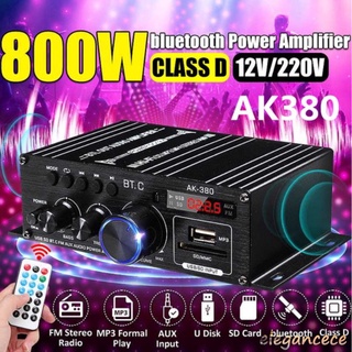 AK380 800W Amplificador De Potencia Audio Karaoke Cine En Casa De 2 Canales Bluetooth compatible Clase D USB/SD Entrada Auxiliar Receptor elegance1