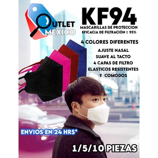 KF94 cubrebocas 4 capas Adulto, Ajuste Nasal, filtro de protección Estilo coreano 10 Piezas