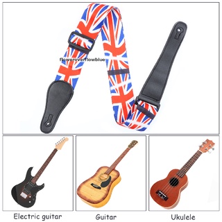 Floweroverflowblue Vintage Guitar Strap for Acoustic and Electric Guitars with Alloy Guitar Clamps FFB