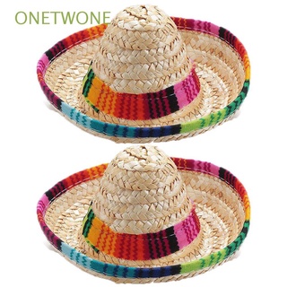 onetwone 2pcs colorido mascota sombrero de paja sombrero de paja mexicano gorra de paja gato perro suministros hebilla ajustable adornos para mascotas