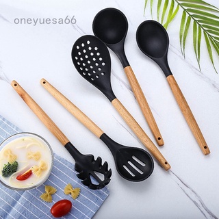 mango de madera de silicona utensilios de cocina puede colgar utensilios de cocina conjunto de herramientas de cocina