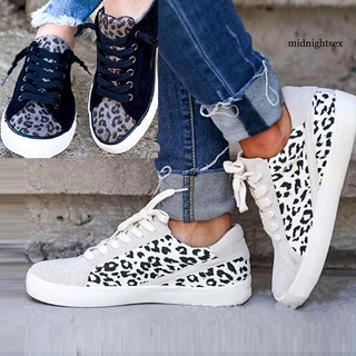 midnightsex Women Casual Leopard Printing Anti-skid Lace Up Running Sneakers Walking Shoes