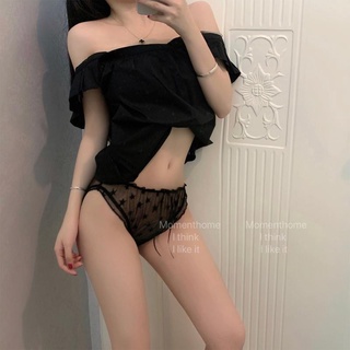 【ST】Japanese star girl mesh underwear low waist sexy lace edge bow breathable cotton crotch traceless briefs