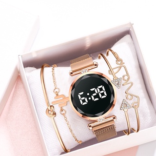 Reloj para Mujer - 5 PIEZAS con Pulsera Magnética y Hebilla / Reloj de Lujo para Mujer con LED Digital Touch