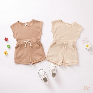 Conjunto De ropa Para niños Jx-0-3 años 2 piezas Top y pantalón corto con bolsillo De color sólido Para niños/niños/niñas (1)