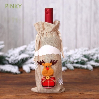 PINKY Regalo de año nuevo Tapa de botella de vino Adorno para el hogar Navidad Bolsa con cordón Estilo de alce Monigote de nieve Decoración de mesa Festival de bricolaje Papá Noel Arte de tela
