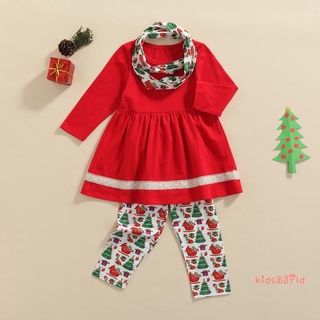 KidsW-Girls Christmas Three-piece Clothes Set, Red Round Collar Pullover,