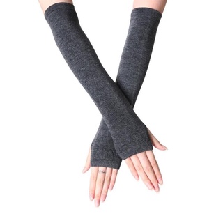 unisex largo sin dedos guantes guantes cubierta de brazo de algodón rayas mangas de muñeca calentador de brazo de punto guantes para mujer sin dedos (3)