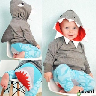❂OU❀Toddler Baby Hooded Pullover Cute Shark Shape Long Sleeve Casual Loose (3)