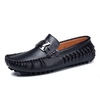 Los hombres suave Casual cuero de vaca zapatos de conducción de moda deslizamiento en zapatos negro