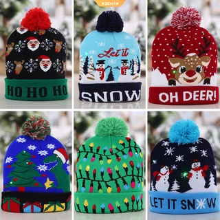 Sombreros de navidad suéter de Santa alce gorro de punto con luz LED de dibujos animados Patteren navidad para niños-BIAOKU (3)